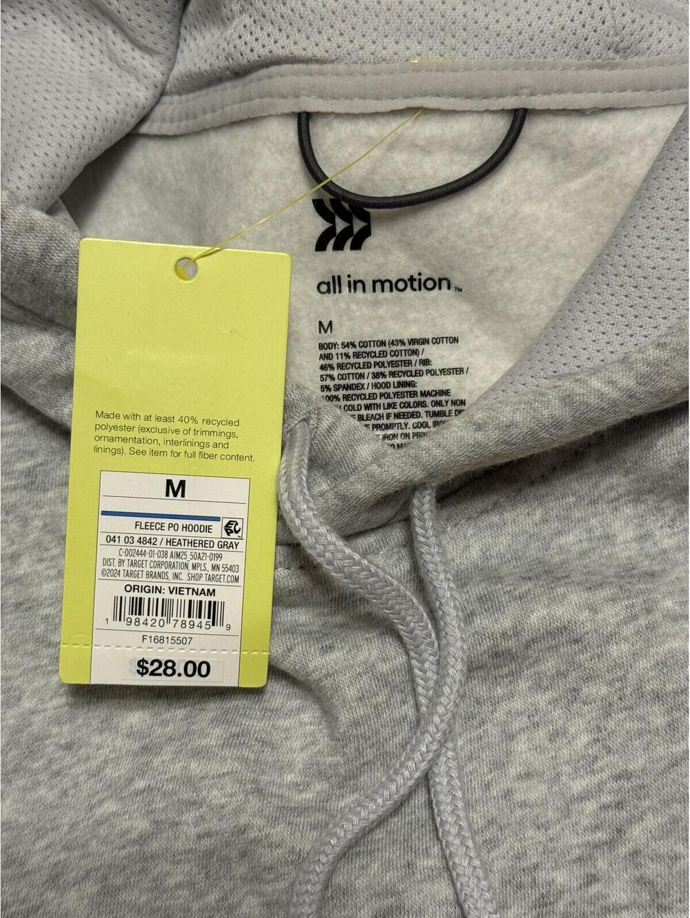 All in Motion Fleece Pullover Hoodie | NWT | Size Medium | Heathered Gray - Picture 3 of 7
